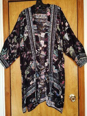 Citron Santa Monica Velvet BurnOut Kimono Duster 2X Lush Butterflies & Blossoms